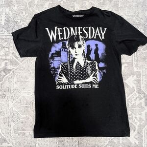 Wednesday Addams Netflix T- Shirt Black Goth Tee Solitude Suits Me Graphic Small